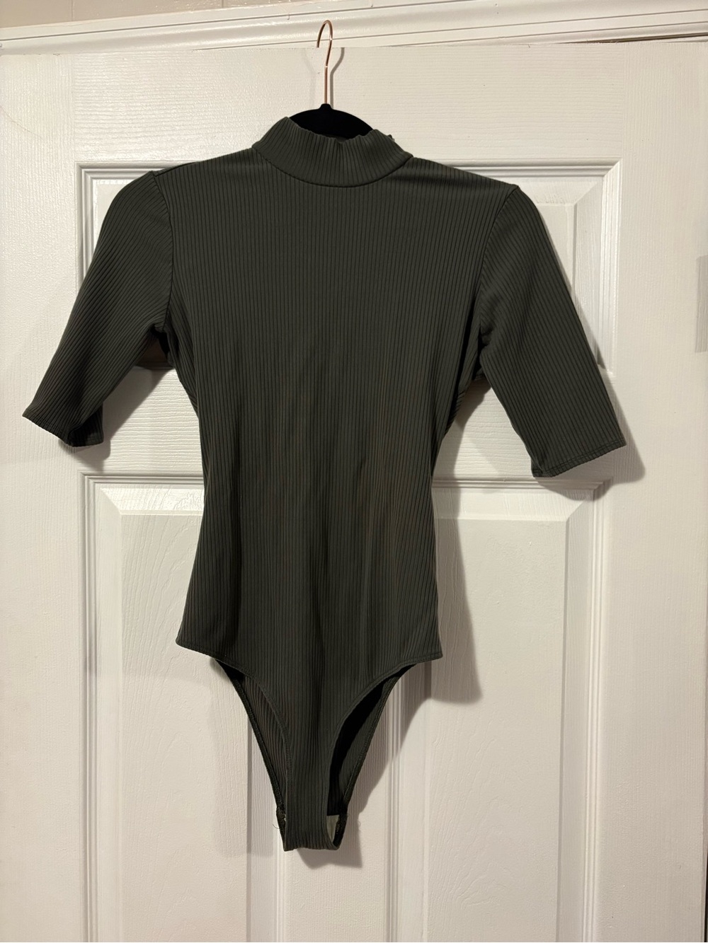 Ribbed Olive Green Backless One-Piece Bodysuit